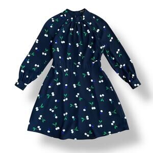 Banana Republic Blouson Sleeve Fit‎ and Flare Cherry Mini Dress Size 4P Navy